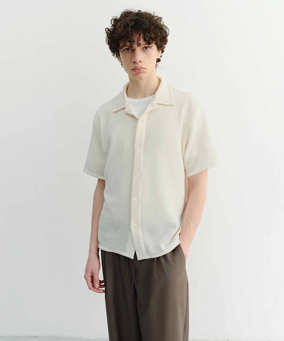 던스트 포 맨(DUNST FOR MEN) OPEN COLLARED CROCHET SHIRT_UDSH6B323_CREAM