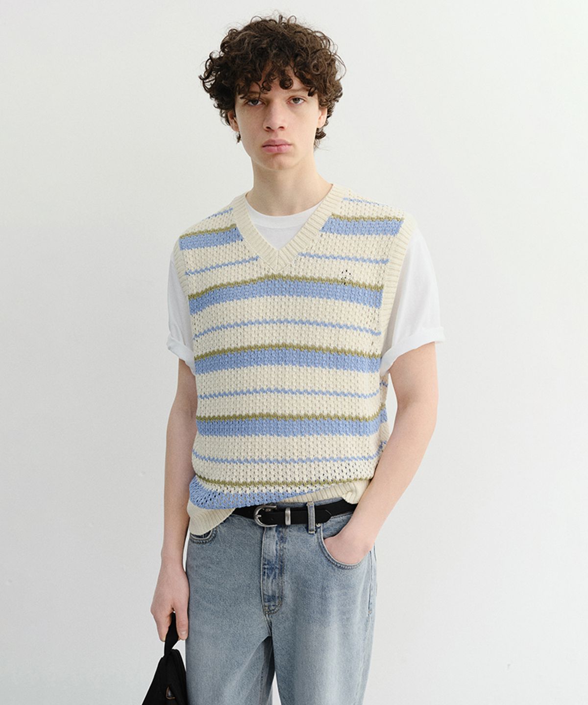 던스트 포 맨(DUNST FOR MEN) CHUNKY STRIPED KNIT VEST_UNISEX_UDSW6B130_SOFT BLUE