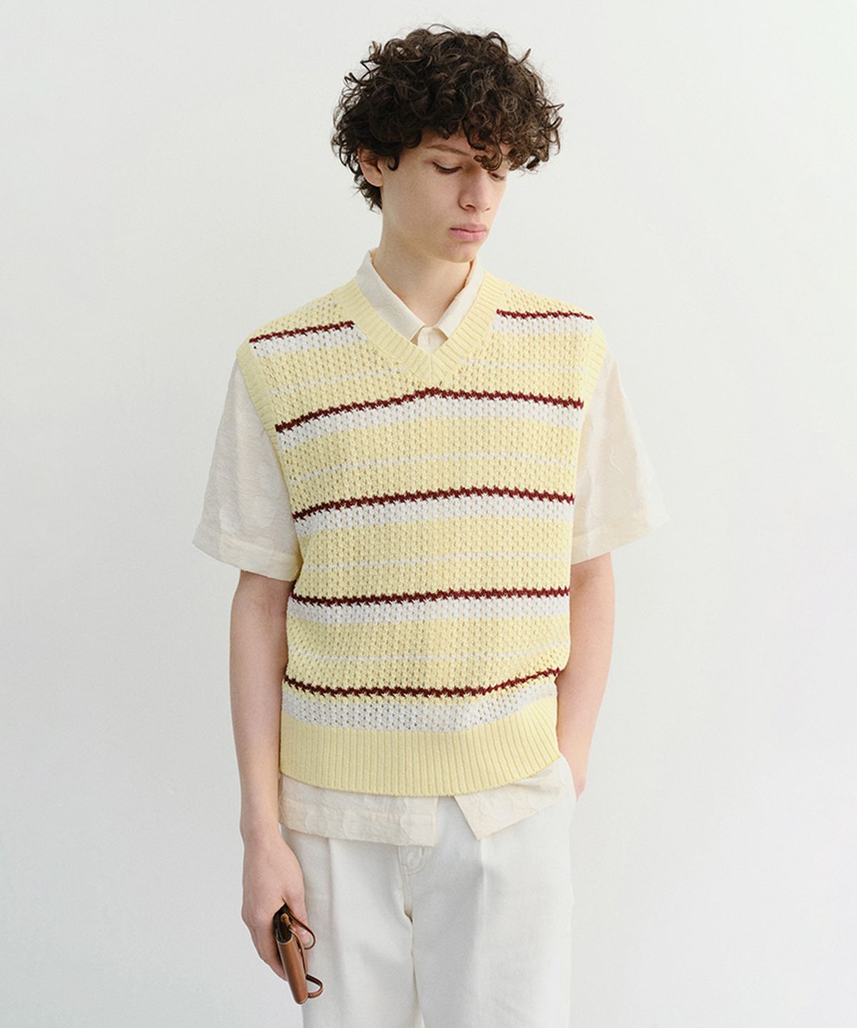 던스트 포 맨(DUNST FOR MEN) CHUNKY STRIPED KNIT VEST_UNISEX_UDSW6B130_BUTTER