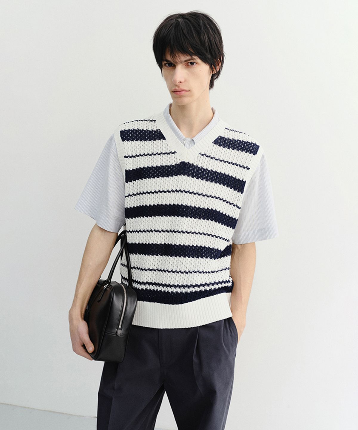 던스트 포 맨(DUNST FOR MEN) CHUNKY STRIPED KNIT VEST_UNISEX_UDSW6B130_NAVY