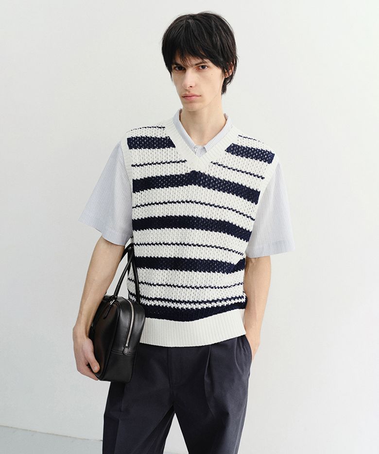 CHUNKY STRIPED KNIT VEST_UNISEX_UDSW6B130_NAVY