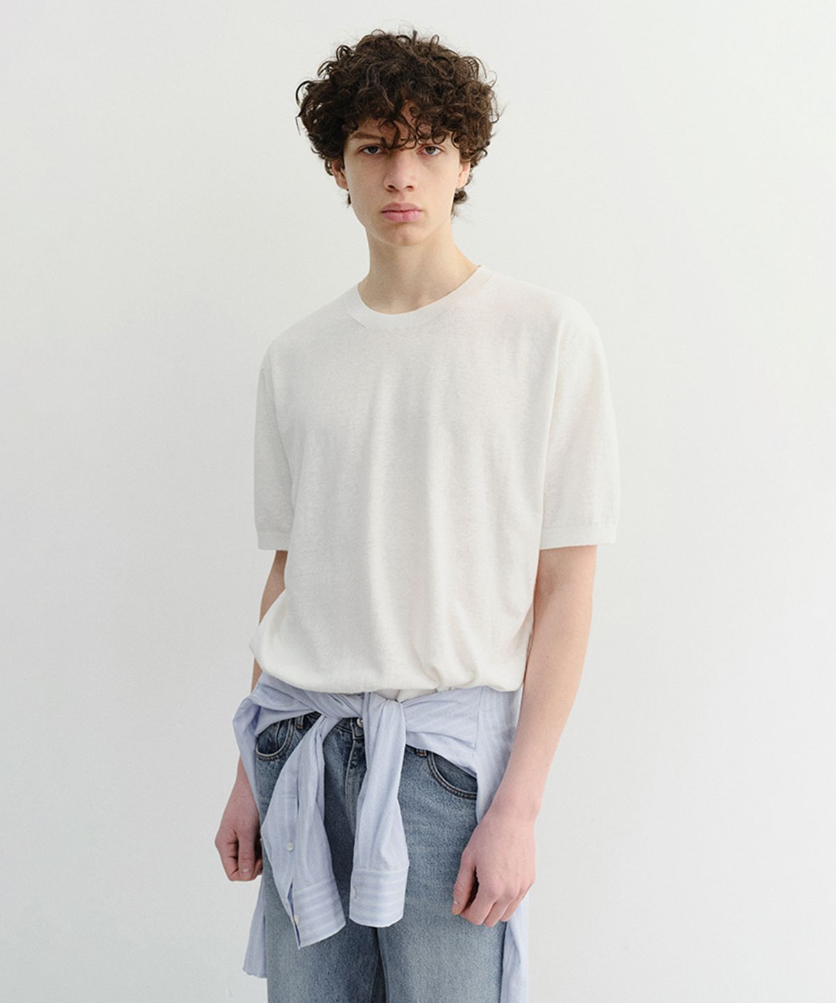 던스트 포 맨(DUNST FOR MEN) LINEN CREWNECK KNIT_UNISEX_UDSW6B128_WHITE