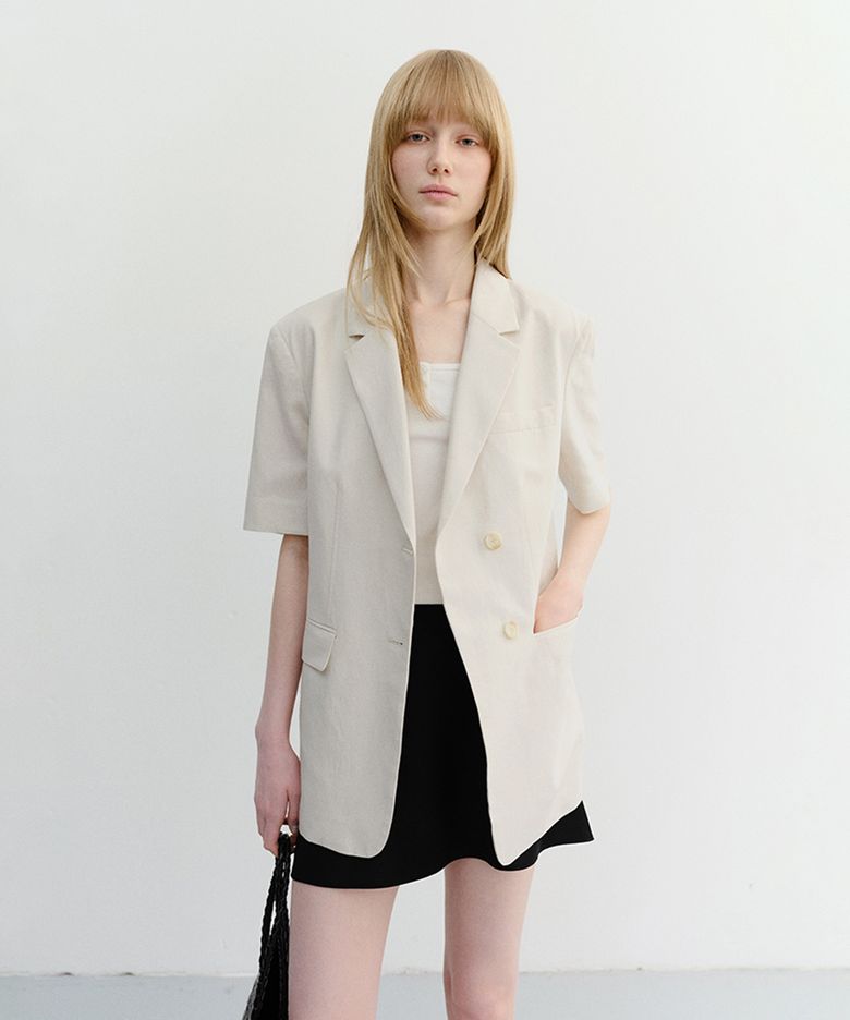 HALF SLEEVE BELTED LINEN JACKET_UDJA6B226_CREAM