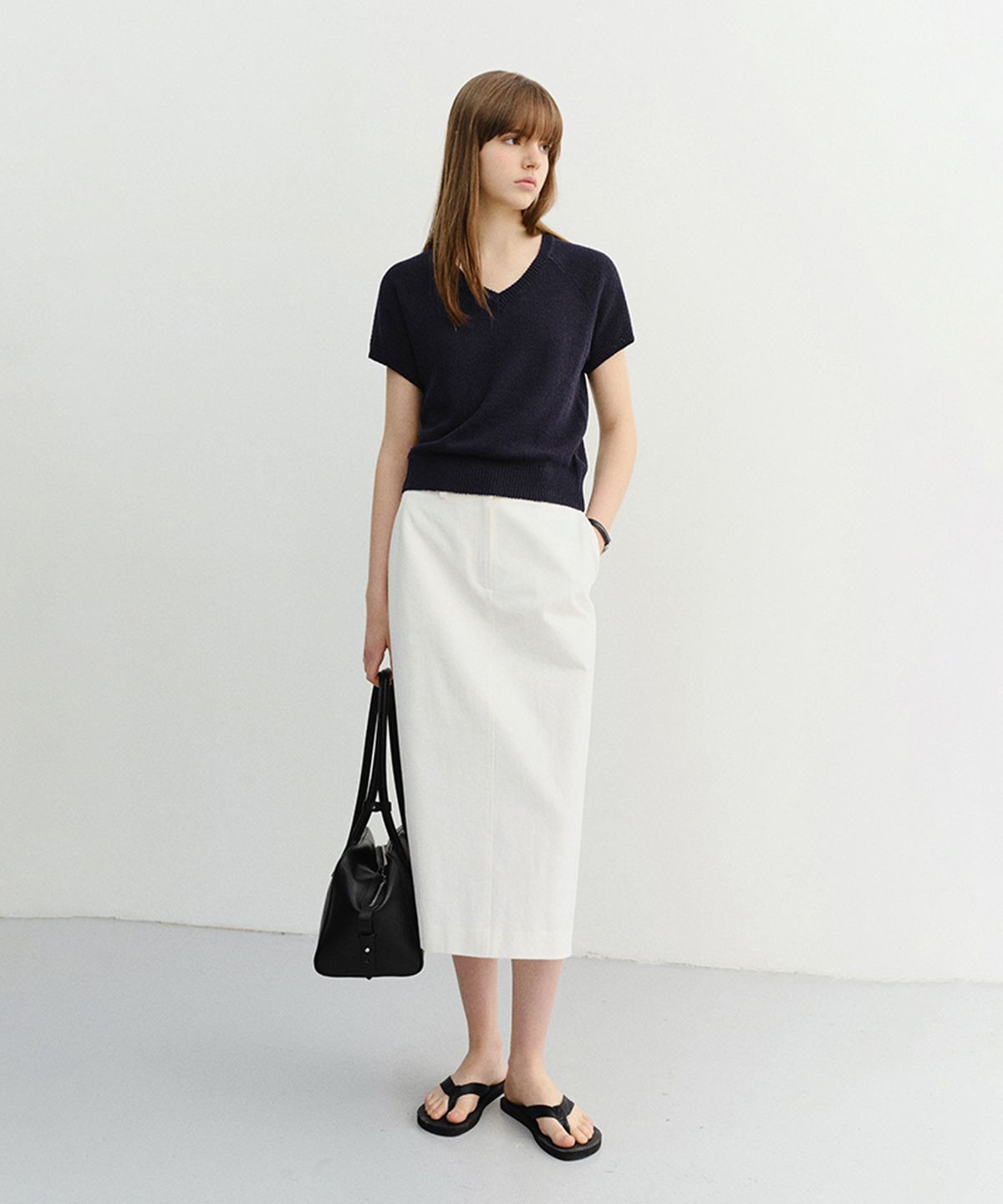 던스트(DUNST) SUMMER LINEN V-NECK KNIT_UDSW6B233_NAVY
