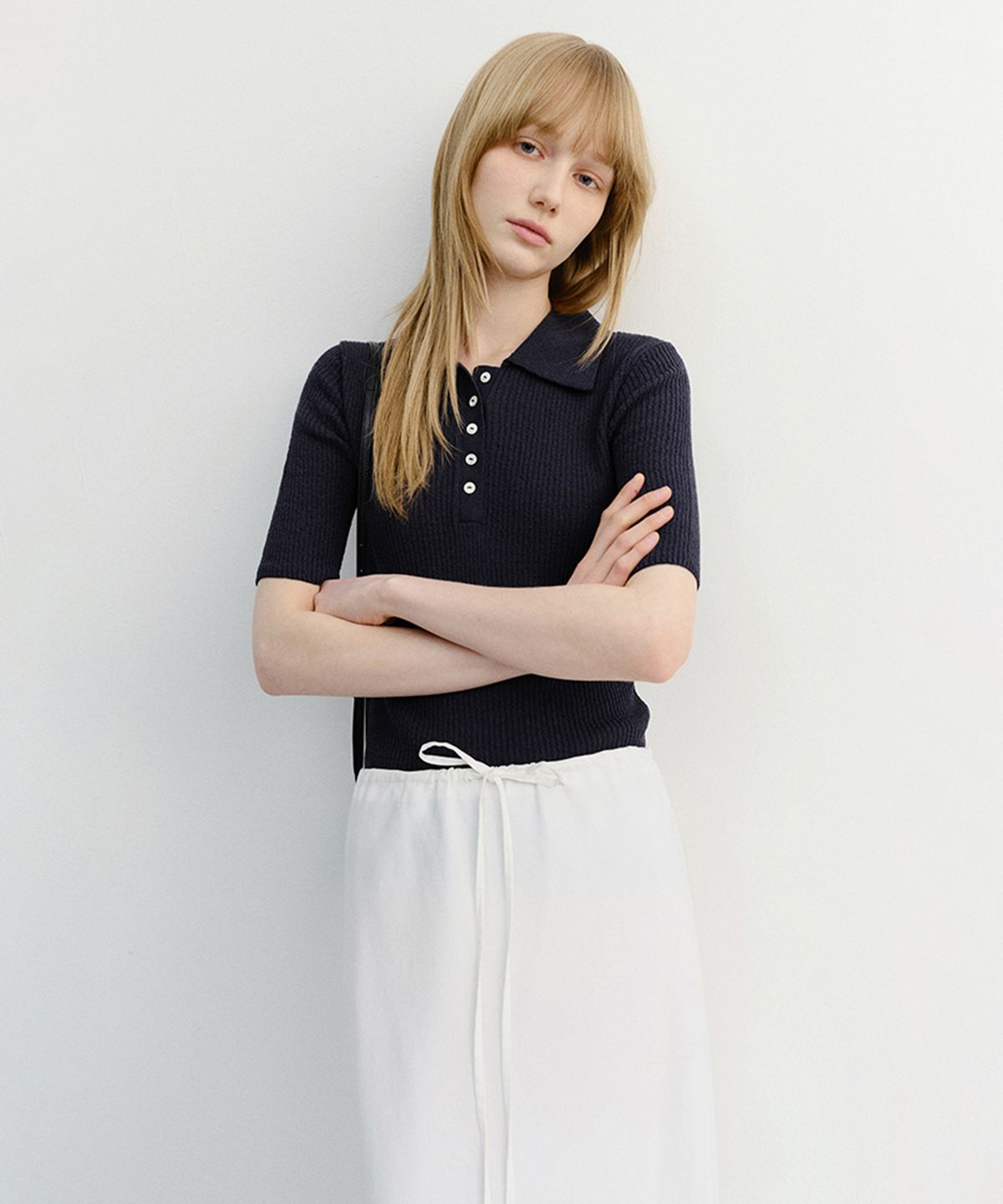 던스트(DUNST) BUTTONED SLIM POLO KNIT_UDSW6B231_NAVY