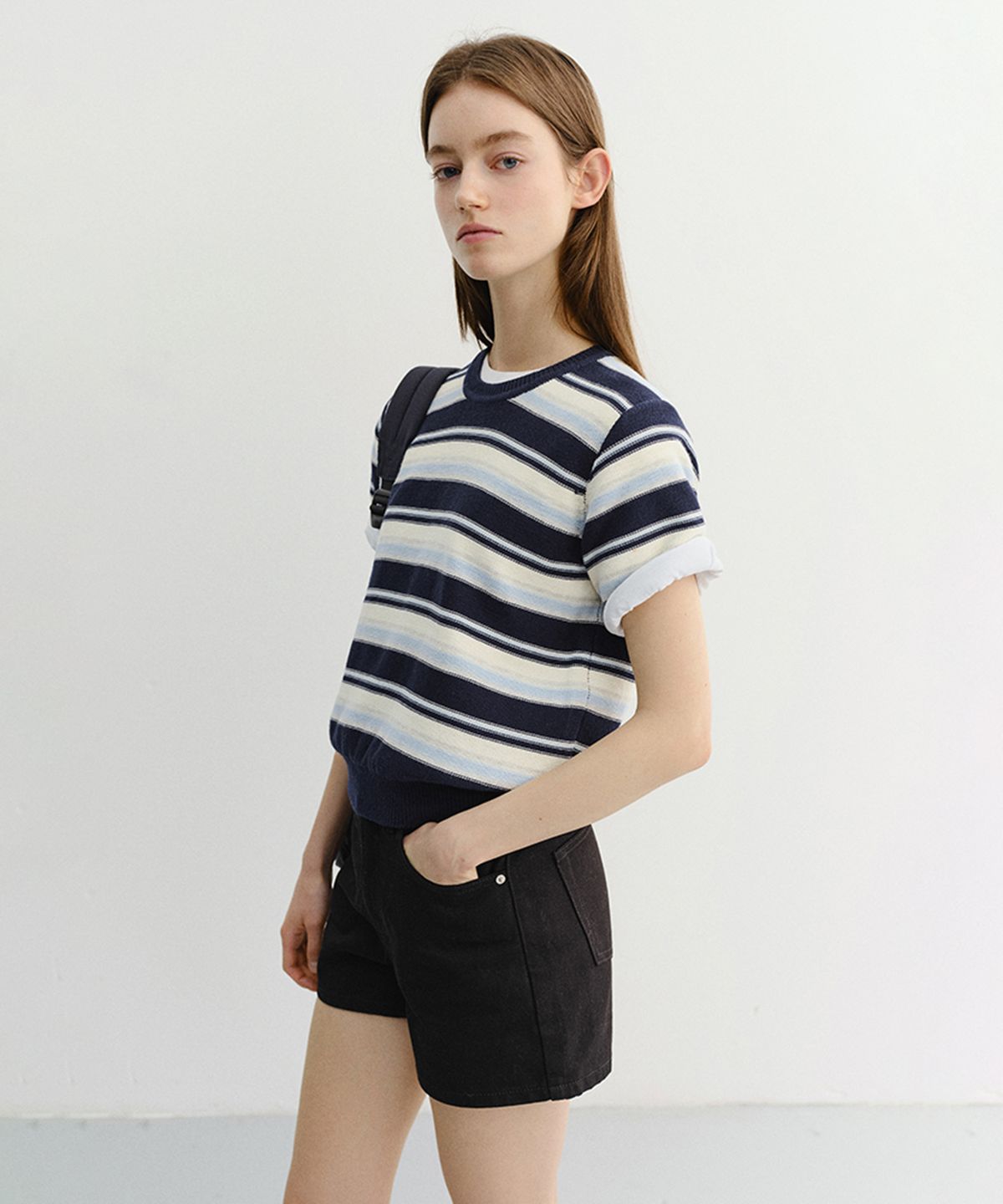 던스트(DUNST) UNISEX STRIPED CREWNECK KNIT_UDSW6B129_NAVY / CREAM