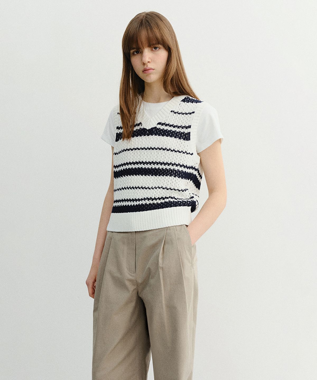던스트(DUNST) UNISEX CHUNKY STRIPED KNIT VEST_UDSW6B130_NAVY