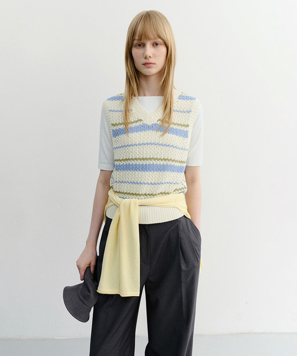 던스트(DUNST) UNISEX CHUNKY STRIPED KNIT VEST_UDSW6B130_SOFT BLUE