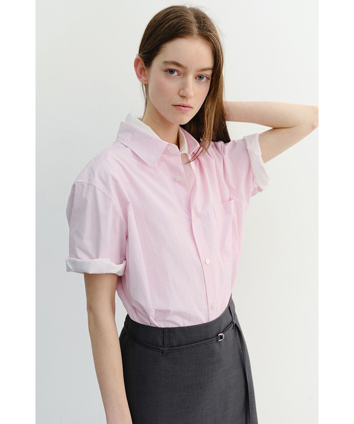 던스트(DUNST) UNISEX OVERSIZED HALF SLEEVE SHIRT_UDSH6B128_SOFT PINK