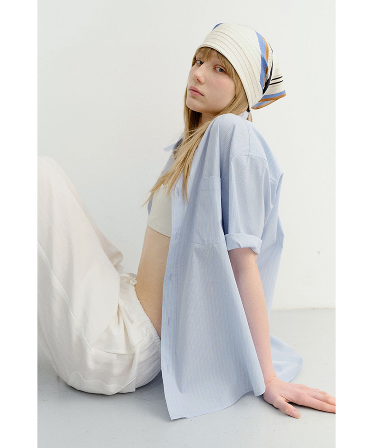 던스트(DUNST) UNISEX OVERSIZED HALF SLEEVE STRIPED SHIRT_UDSH6B148_SOFT BLUE STRIPE