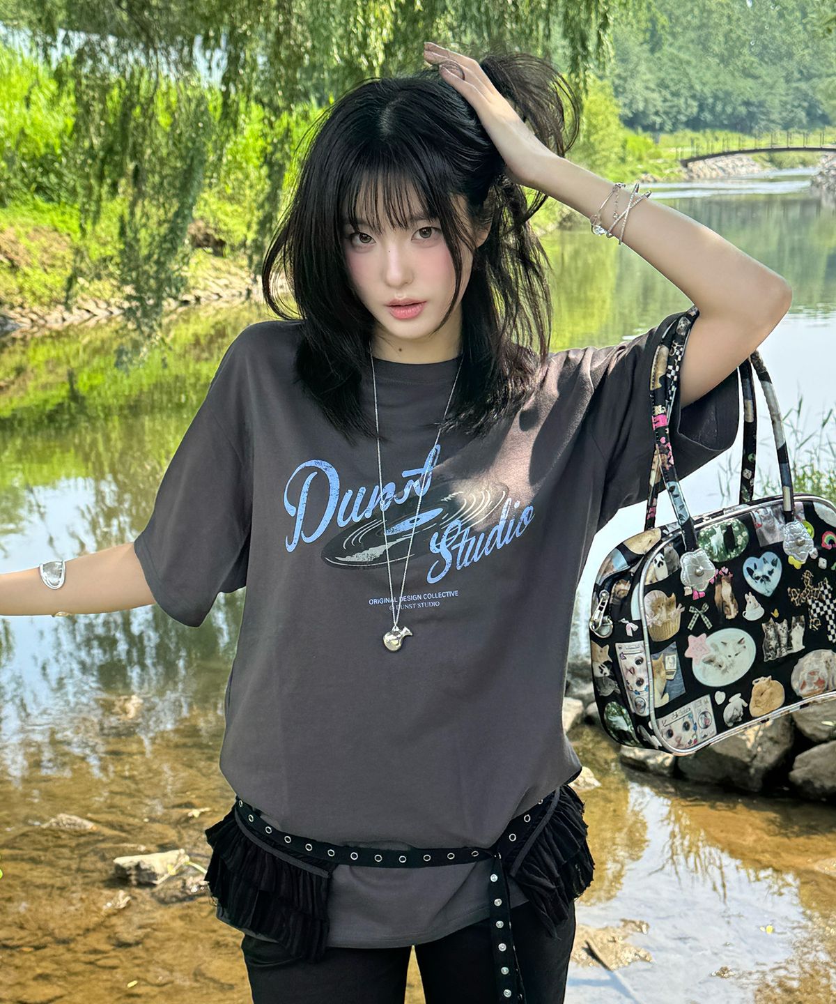 던스트(DUNST) UNISEX VINYL T-SHIRT_UDTS6B144_CHARCOAL GREY