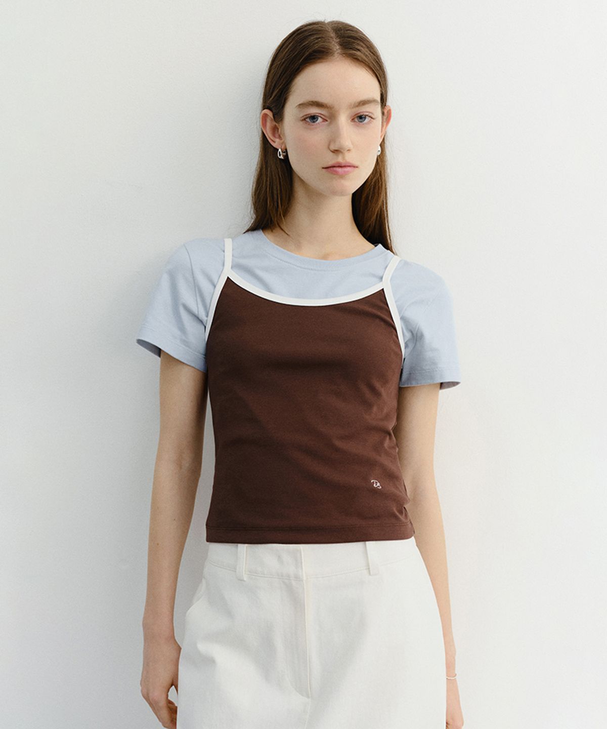 던스트(DUNST) 2-TONE TRIM SLEEVELESS TOP_UDTS6B229_BROWN / IVORY
