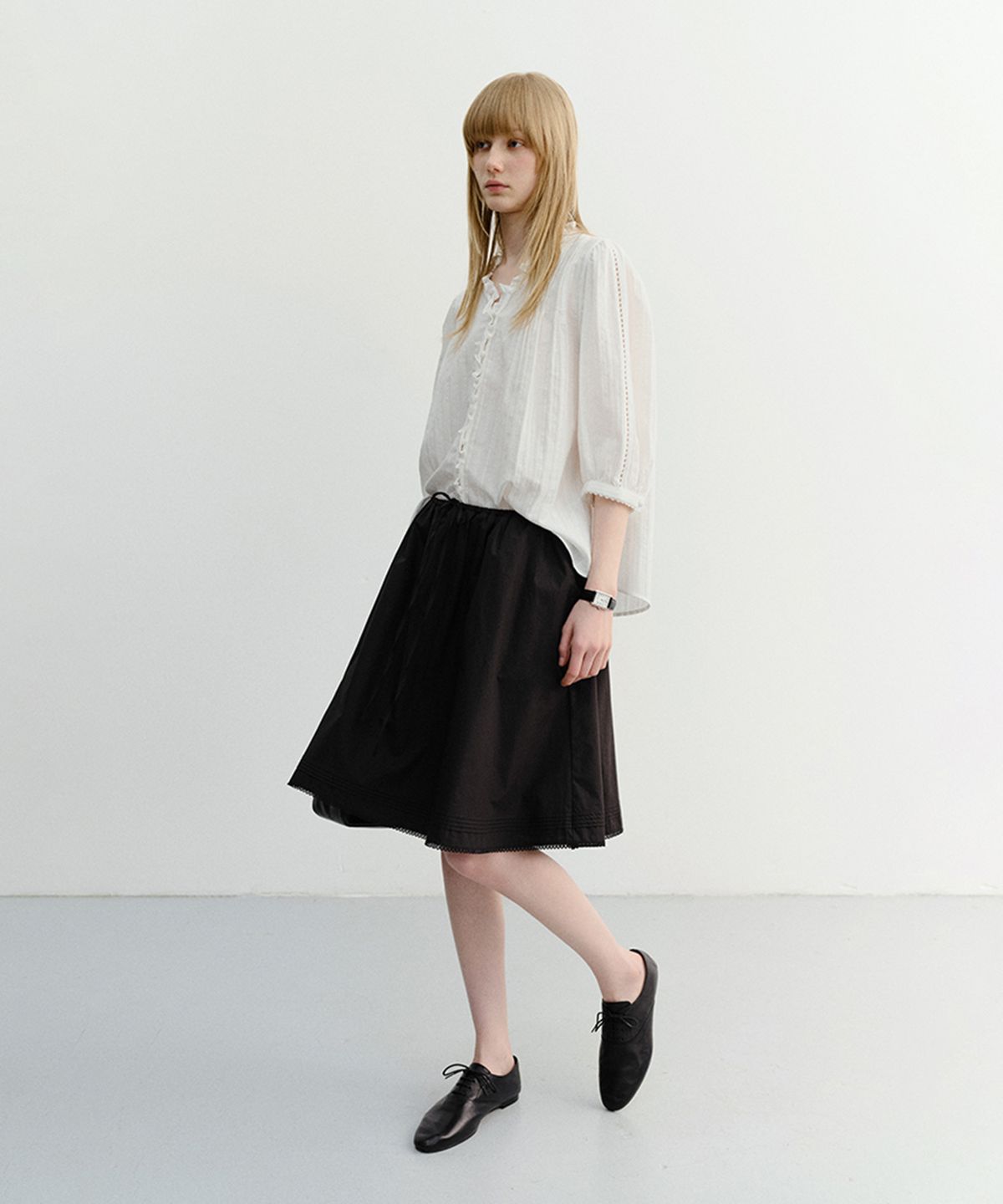 던스트(DUNST) LACED MIDI FULL SKIRT_UDSK6B225_BLACK