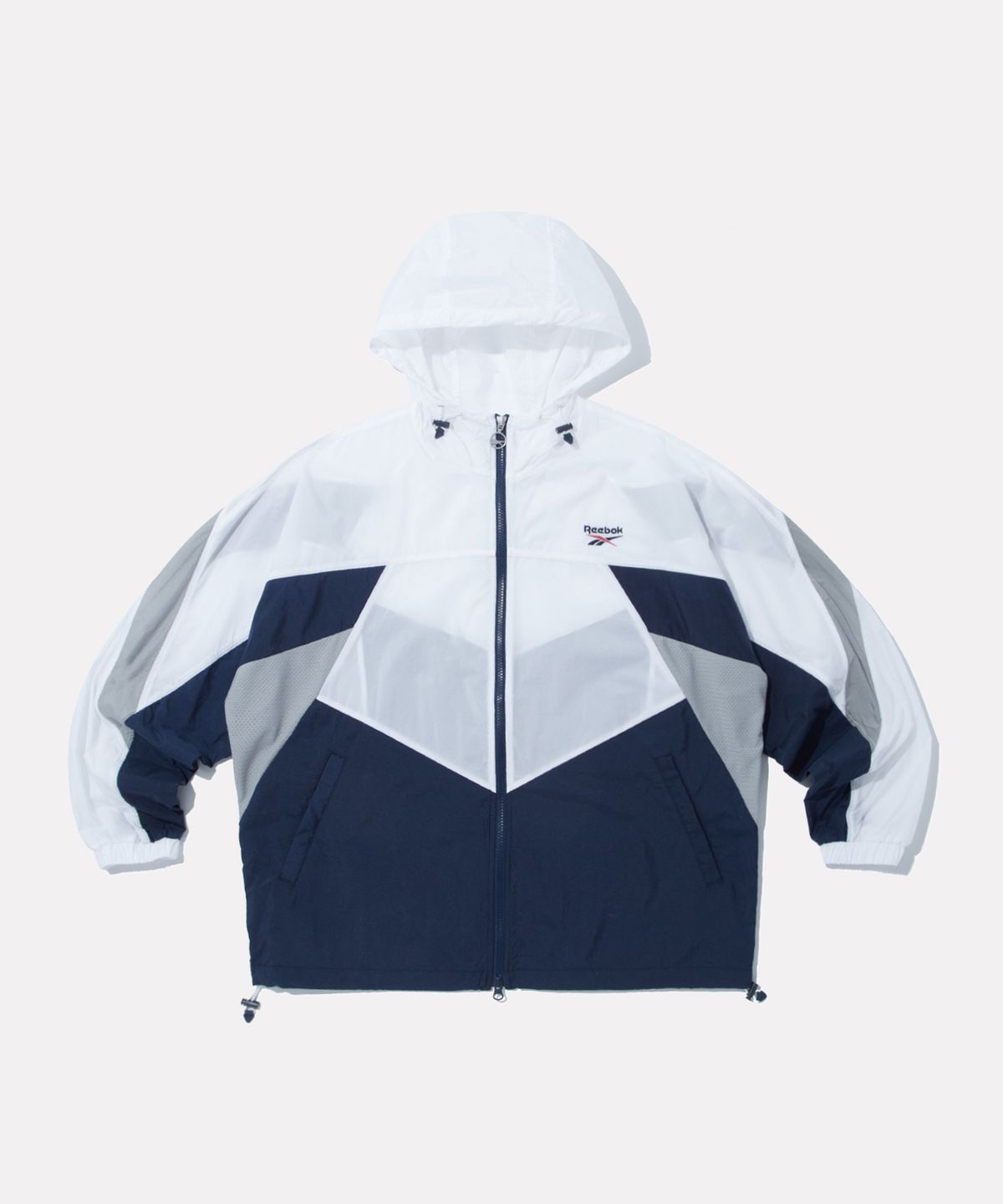 리복(REEBOK) 컬러블록 메쉬 매칭 윈드브레이커 - 화이트:네이비