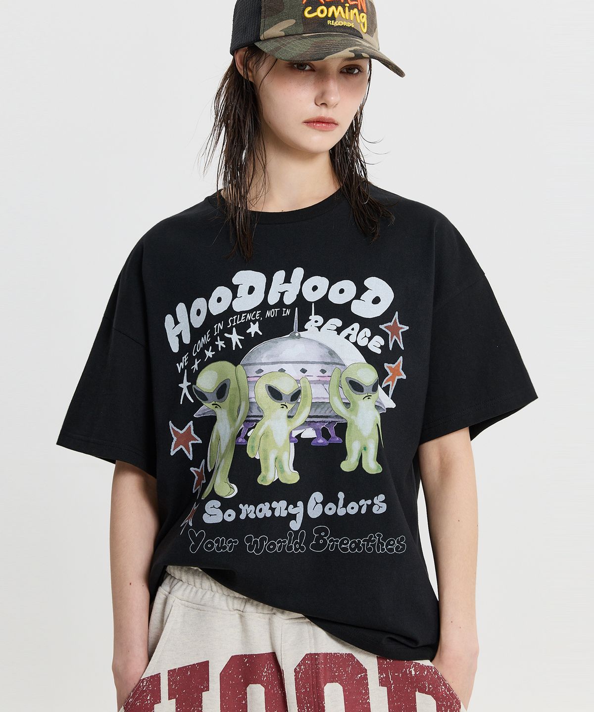 후드후드(HOODHOOD) 에일리언 피스 반팔티셔츠 블랙