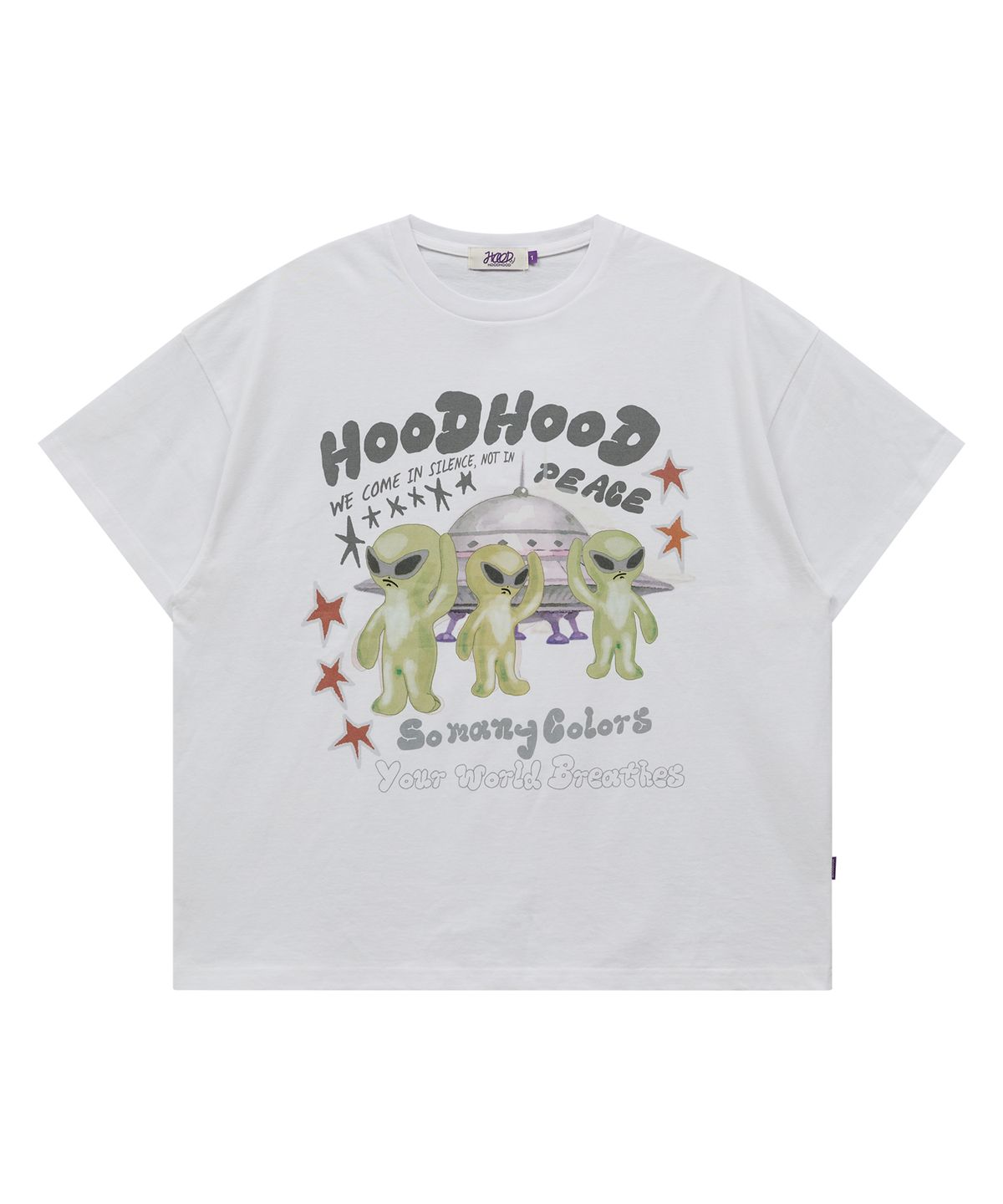 후드후드(HOODHOOD) 에일리언 피스 반팔티셔츠 화이트