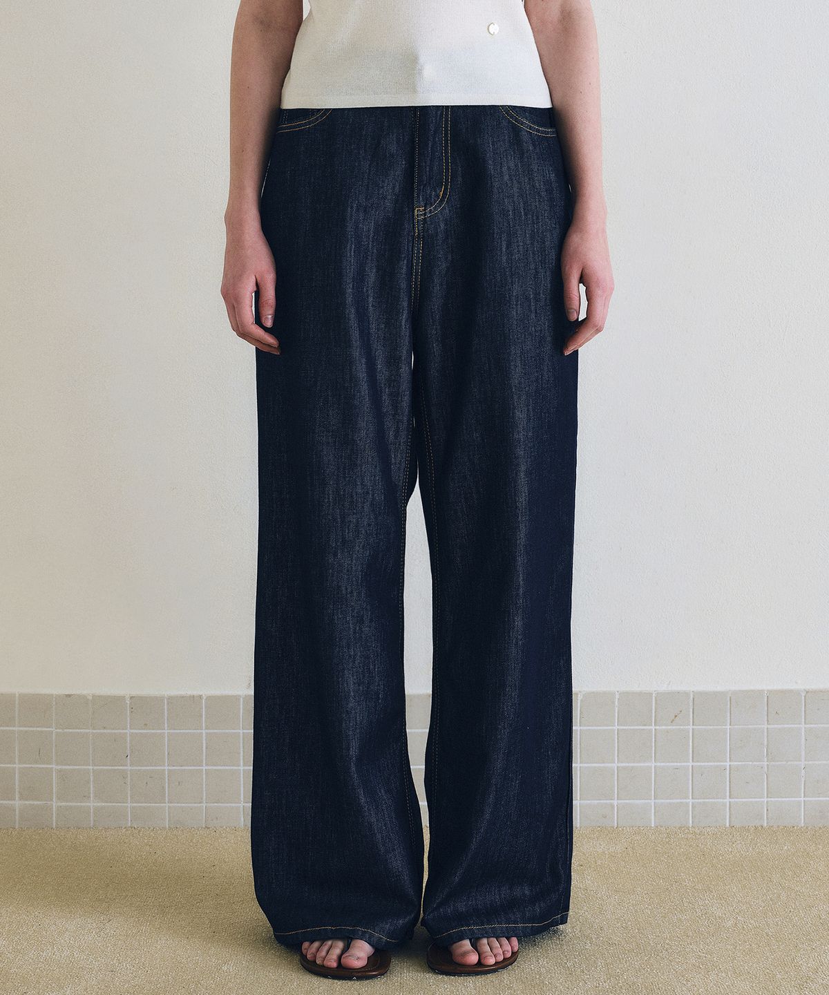 로에일(LOEIL) Raw wide denim pants_Dark blue