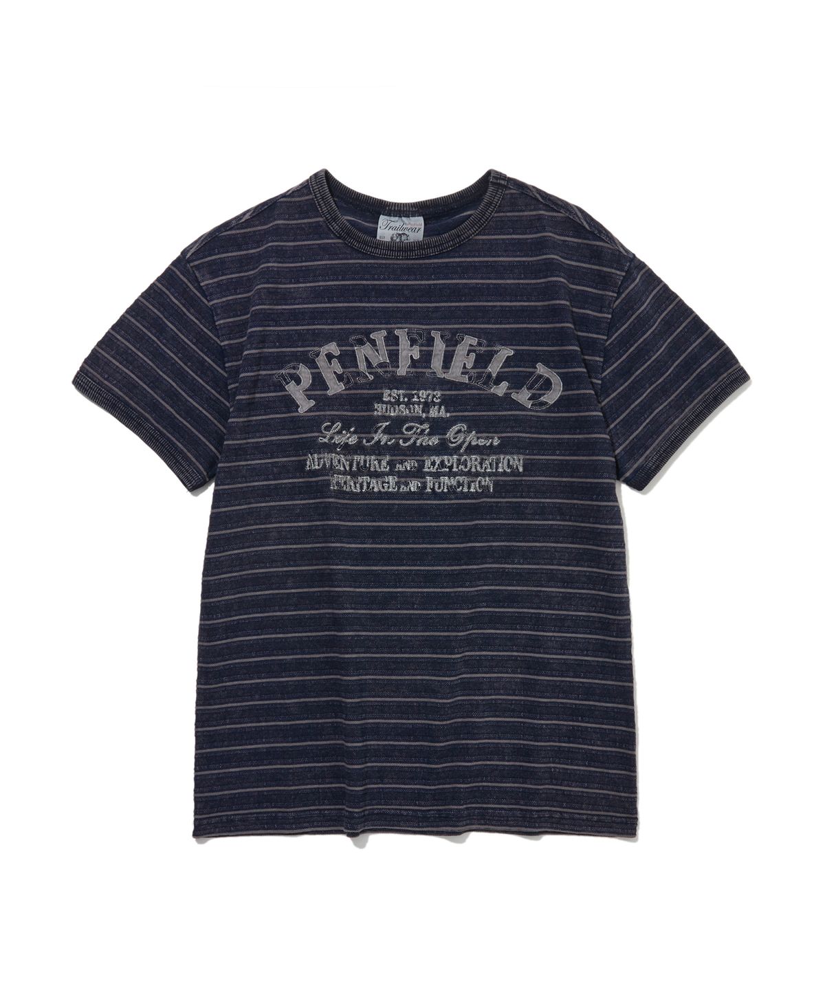 펜필드(PENFIELD) 인디고 자카드 스트라이프 빈티지 자수 아트워크 하프슬리브 인디고_FS2KT63U