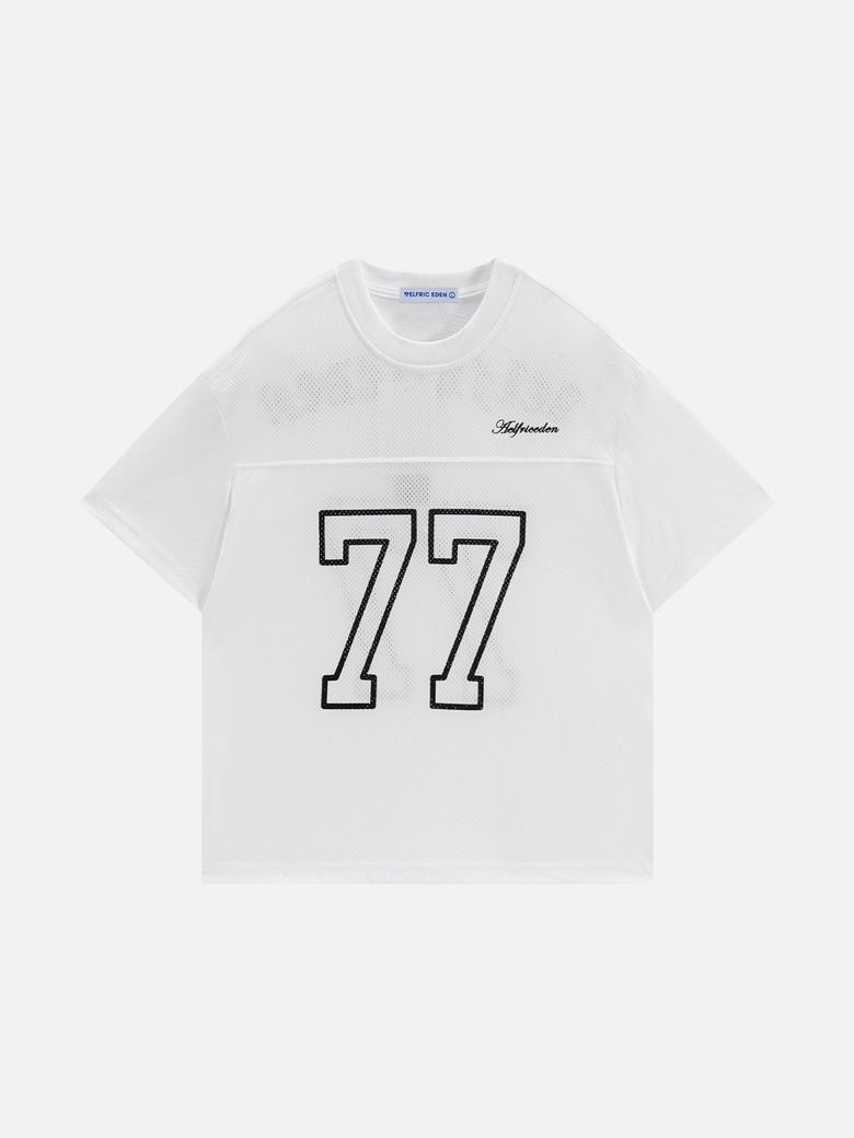 77 Graphic Mesh Football Jersey 반소매 티셔츠 AE24CTQ30316-01TWHI