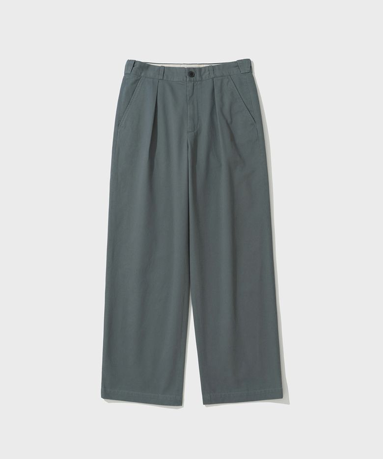 COTTON DRILL WIDE CHINO PANTS (SLATE BLUE)
