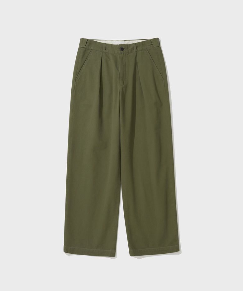 COTTON DRILL WIDE CHINO PANTS (OLIVE)