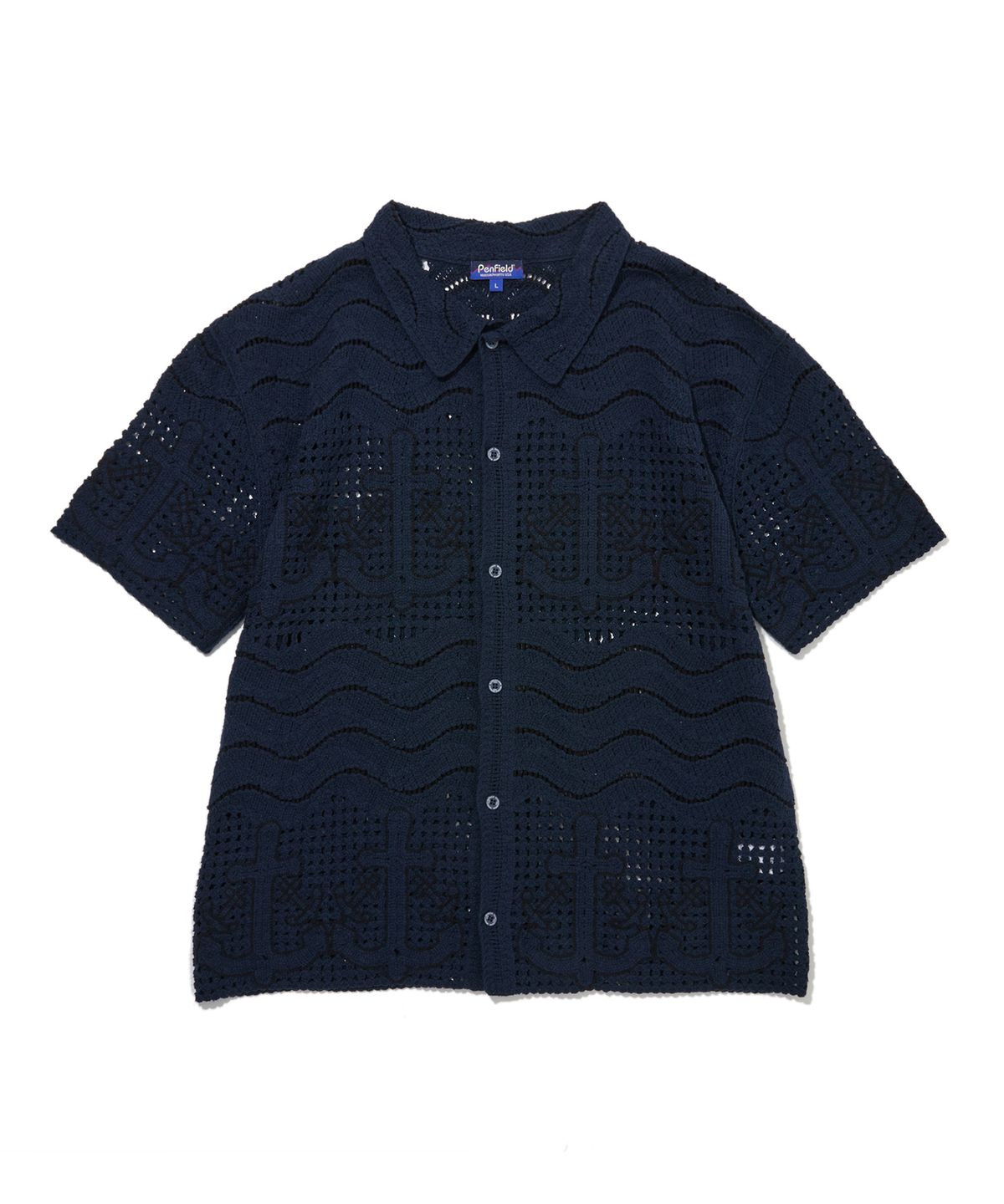펜필드(PENFIELD) 솔티독 크로셰 니트 반팔 셔츠 네이비_FS2NJ02U