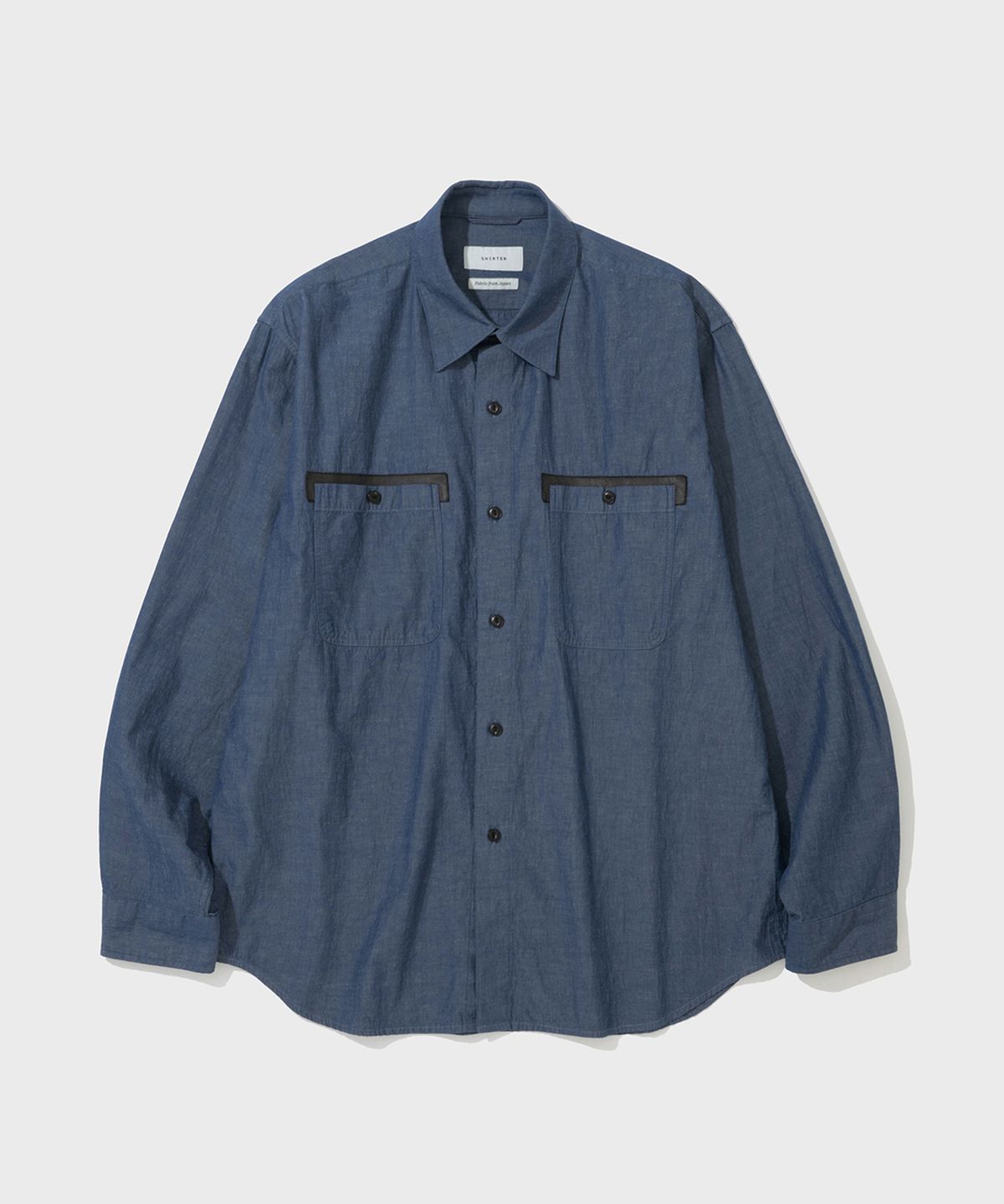 셔터(SHIRTER) LEATHER TRIM LINEN BLEND SHIRT (BLUE)