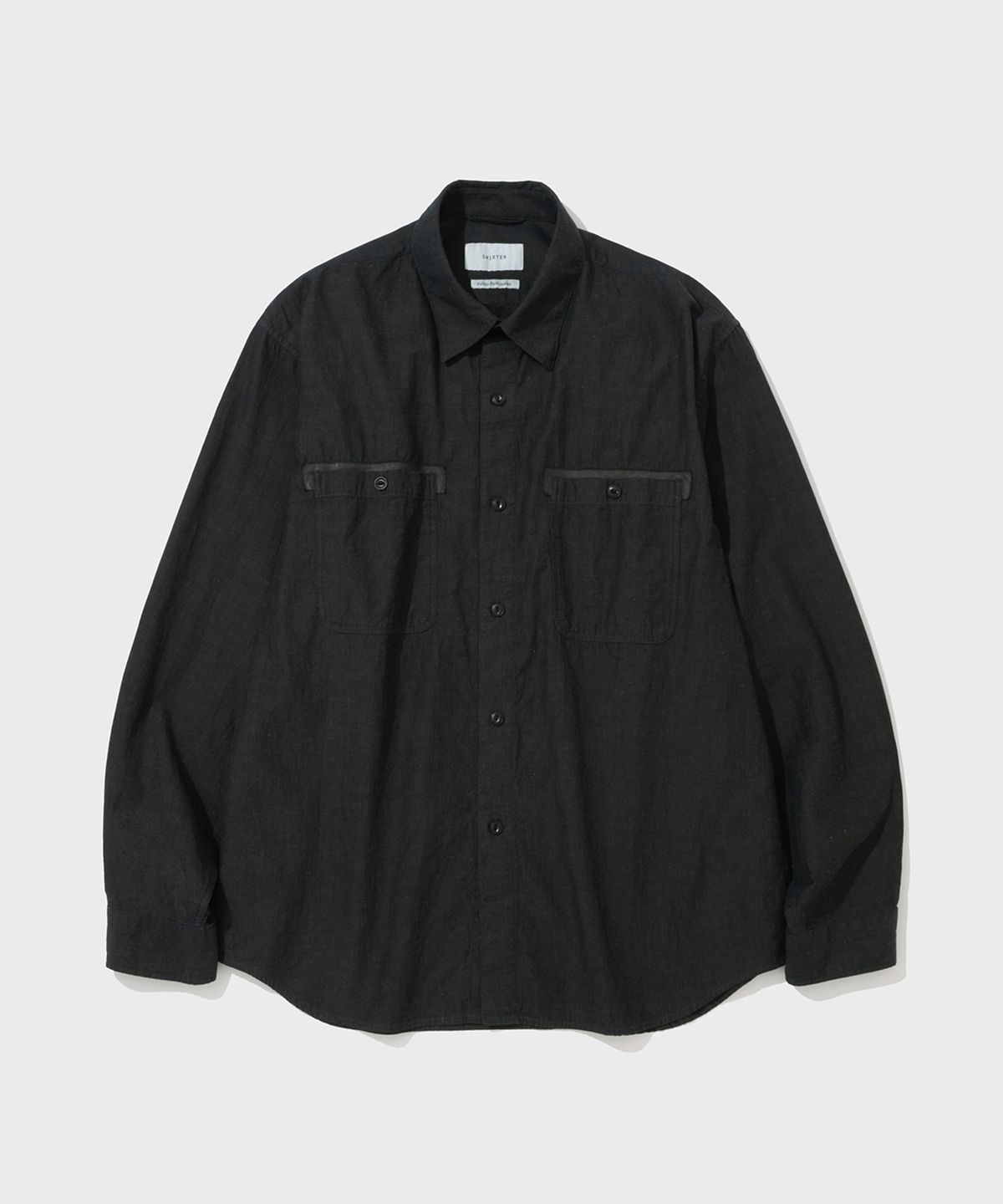 셔터(SHIRTER) LEATHER TRIM LINEN BLEND SHIRT (BLACK)