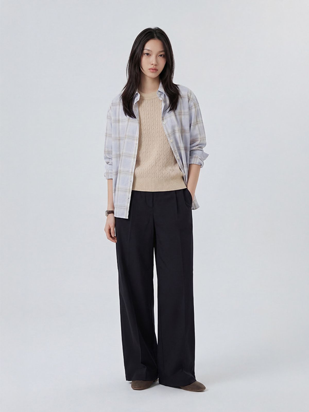 폴햄(POLHAM) 여성 턱 세미와이드 풀밴딩 팬츠_PHG2PP2023