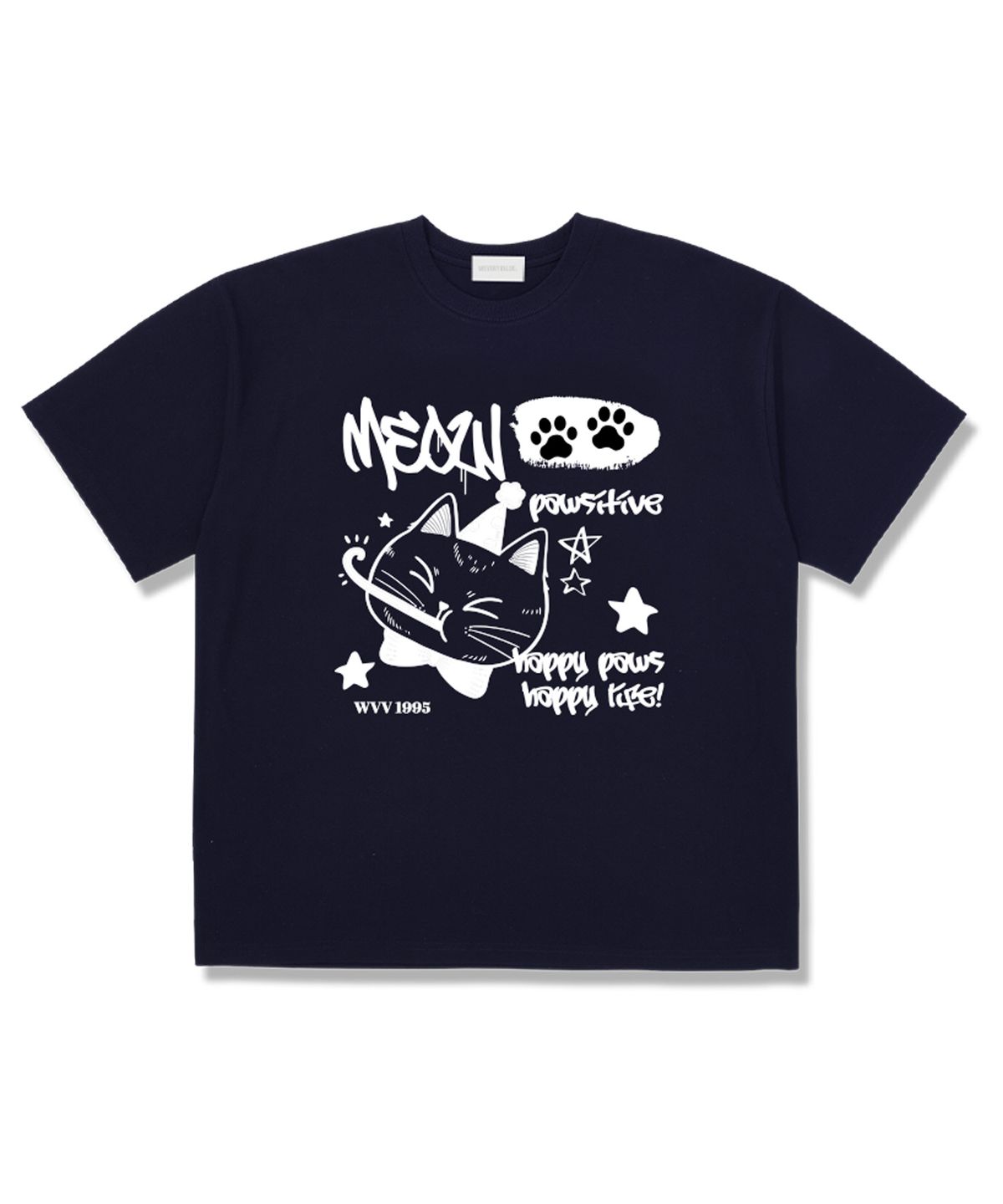 위베리벨류(WEVERYVALUE) 해피라이프 오버핏 반팔티셔츠 네이비