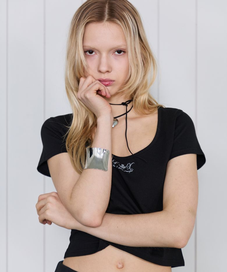 FOX SCOOP NECK SLIM T-SHIRT BLACK BS2CH008