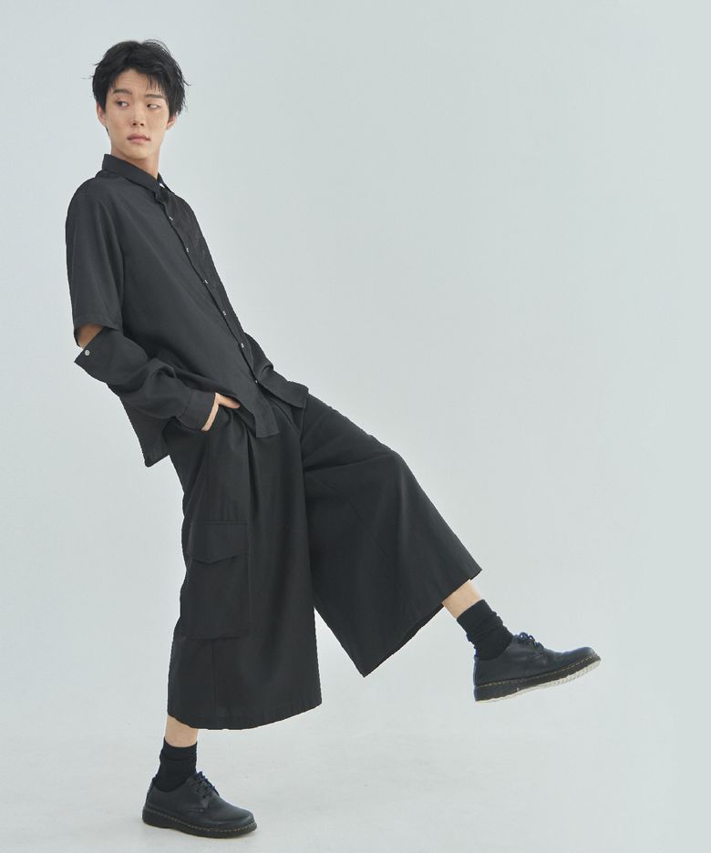 레이온 큐롯 카고팬츠_블랙[벨트포함]