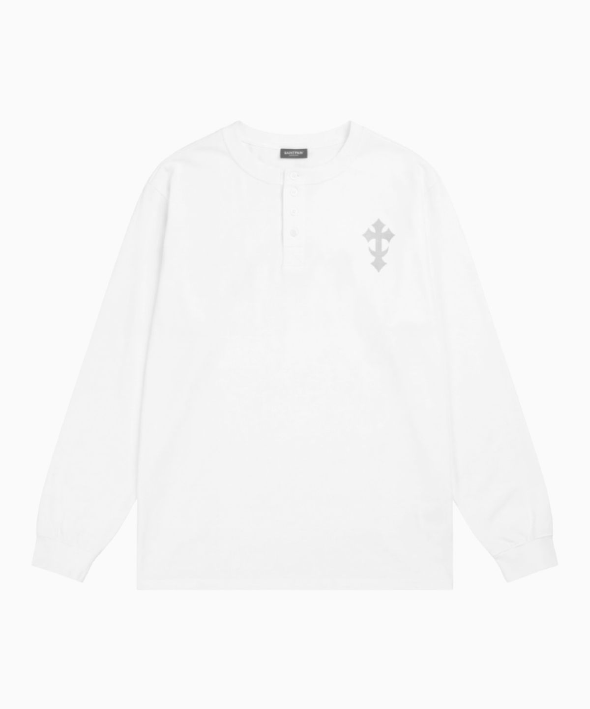 세인트페인(SAINTPAIN) SP 크로스 헤비웨이트 헨리넥 롱슬리브 화이트