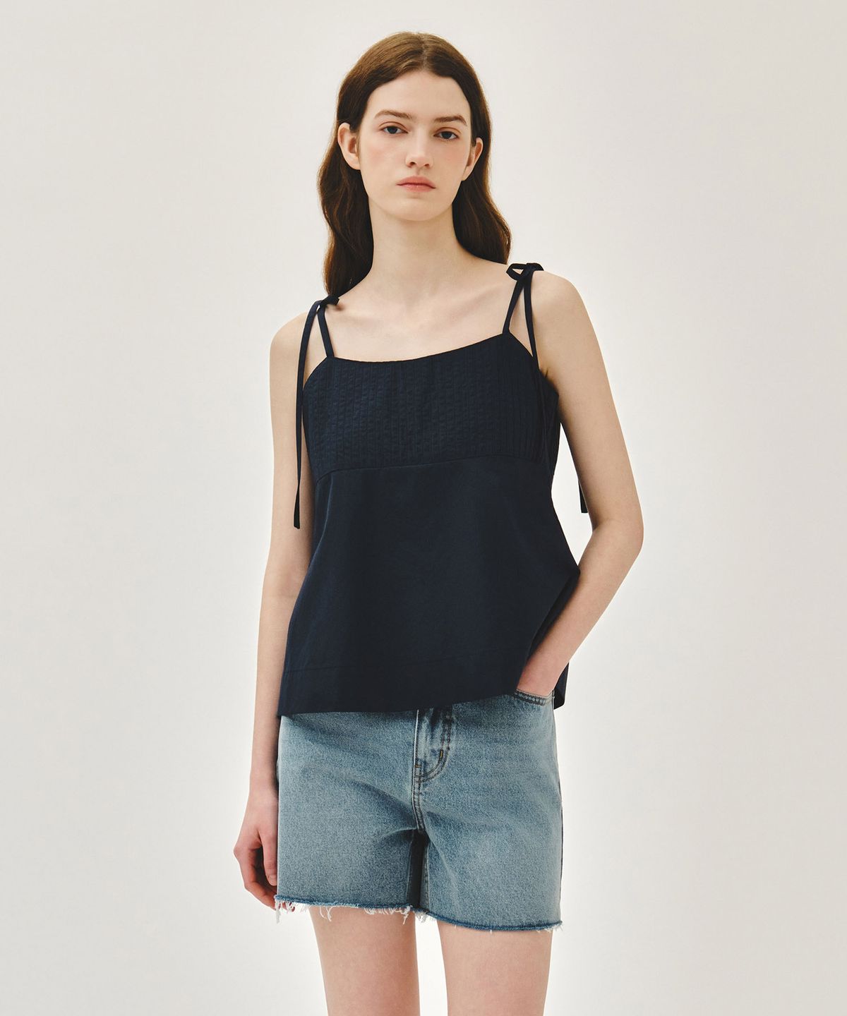 마리떼 프랑소와 저버(MARITHÉ + FRANҪOIS GIRBAUD) W PINTUCK CAMISOLE BLOUSE dark navy