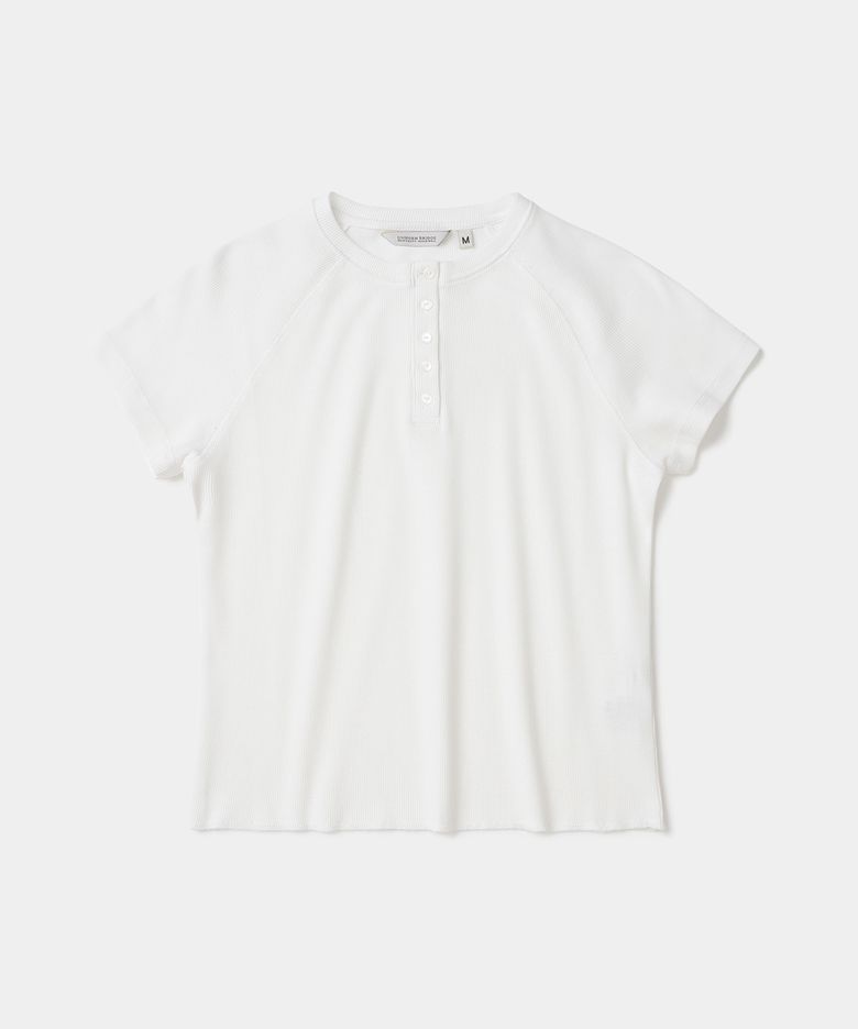 waffle henley neck s/s t-shirt(womens) white