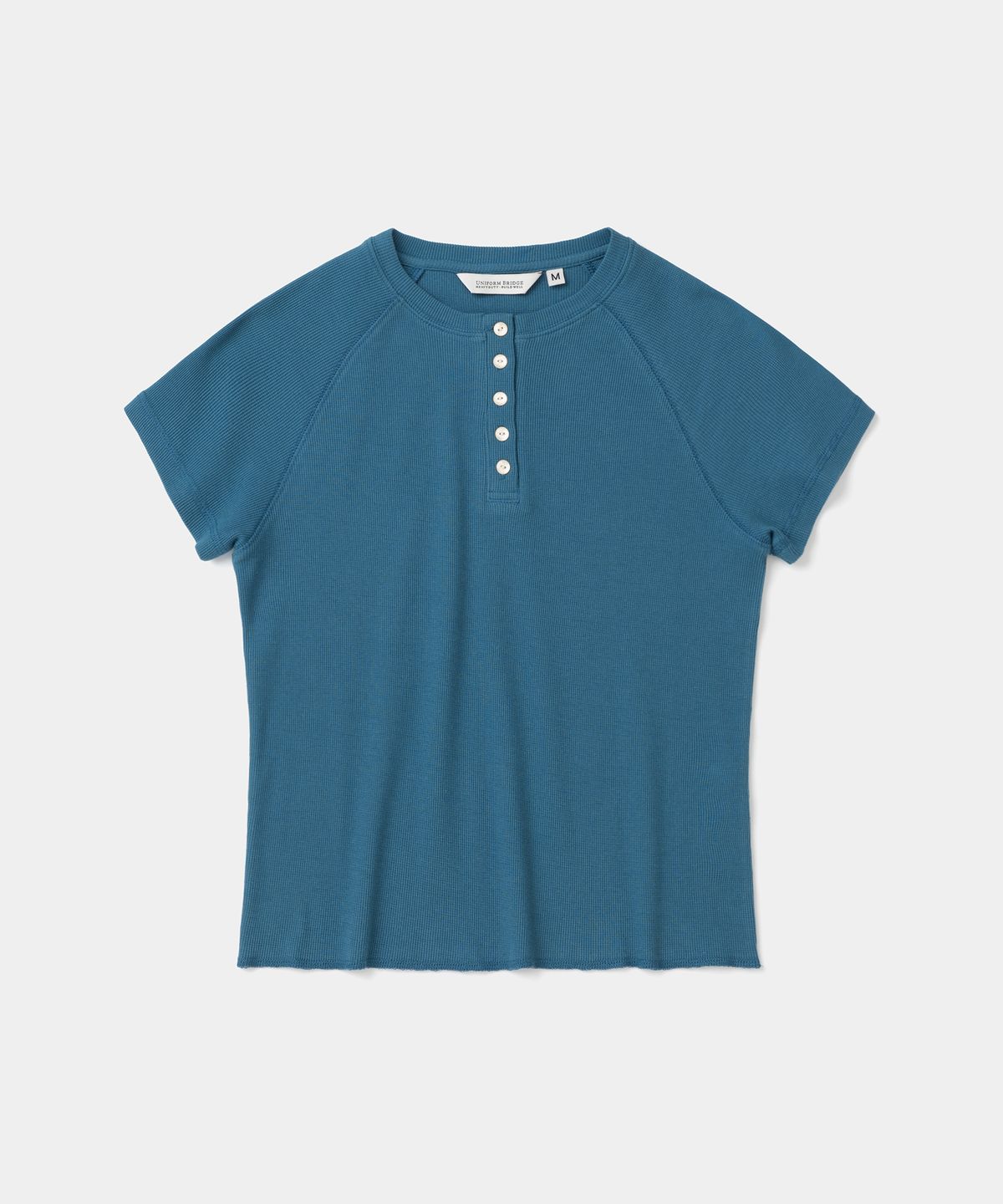 유니폼브릿지(UNIFORM BRIDGE) waffle henley neck s/s t-shirt(womens) blue