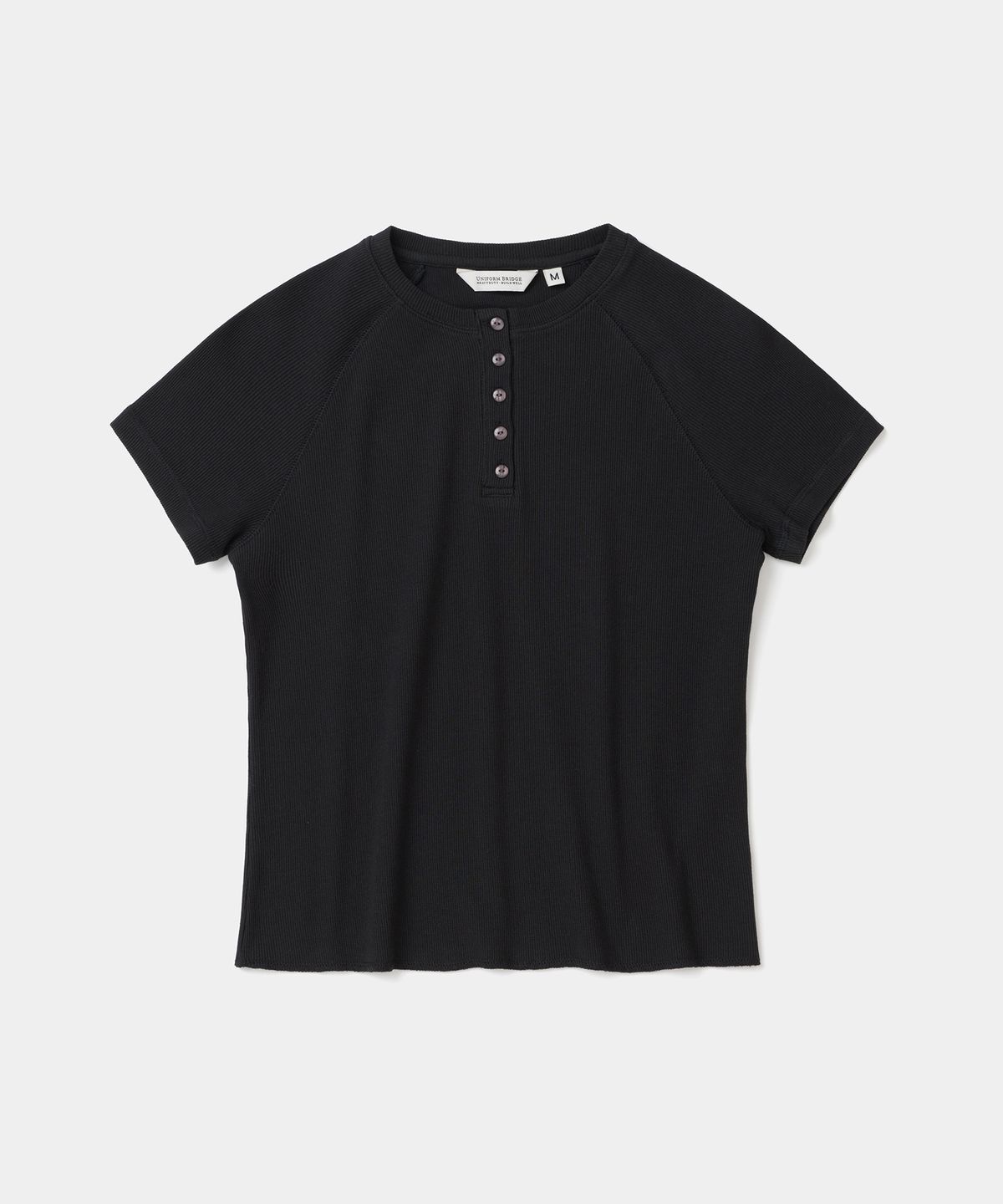 유니폼브릿지(UNIFORM BRIDGE) waffle henley neck s/s t-shirt(womens) black
