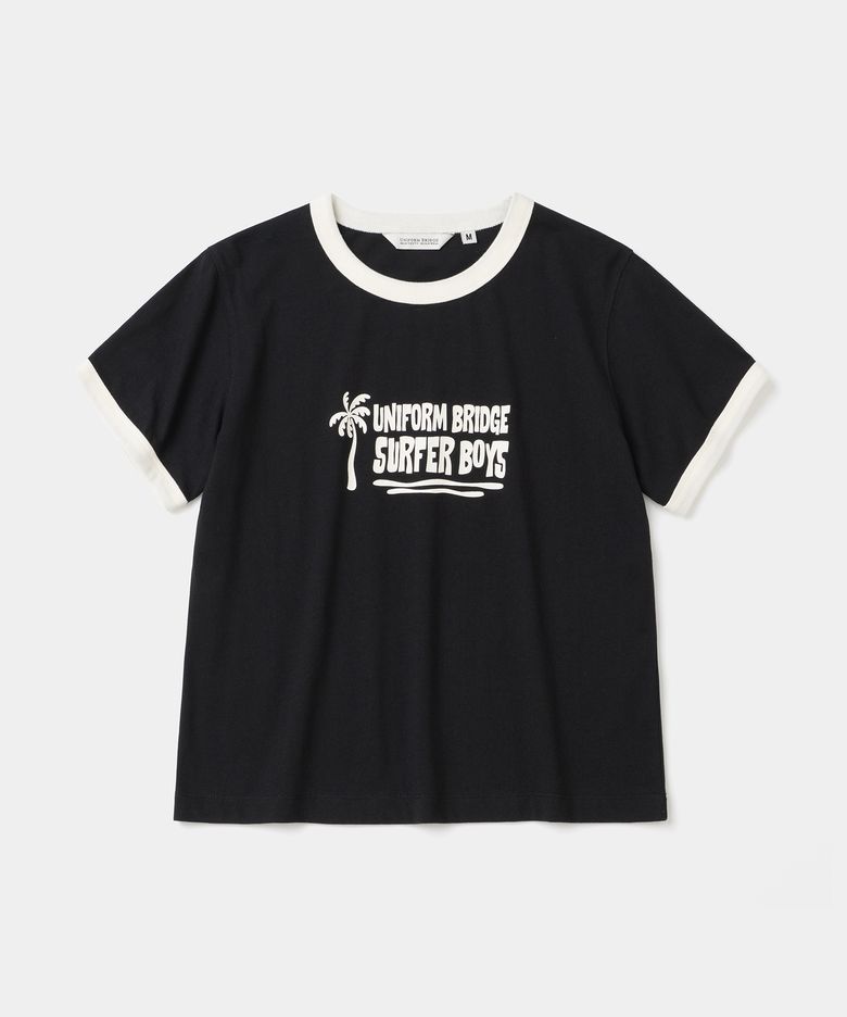 surfer boys ringer s/s t-shirt(womens) black