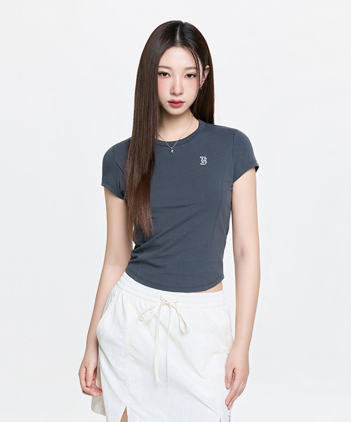 엠엘비(MLB) 여성 슬림 크롭핏 캡소매 반팔 티셔츠 BOS (D.Grey)