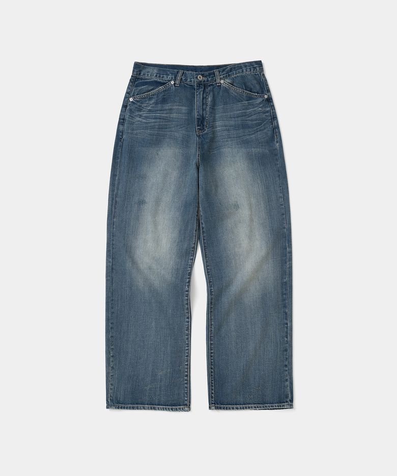 engineered washed denim pants 9oz indigo blue