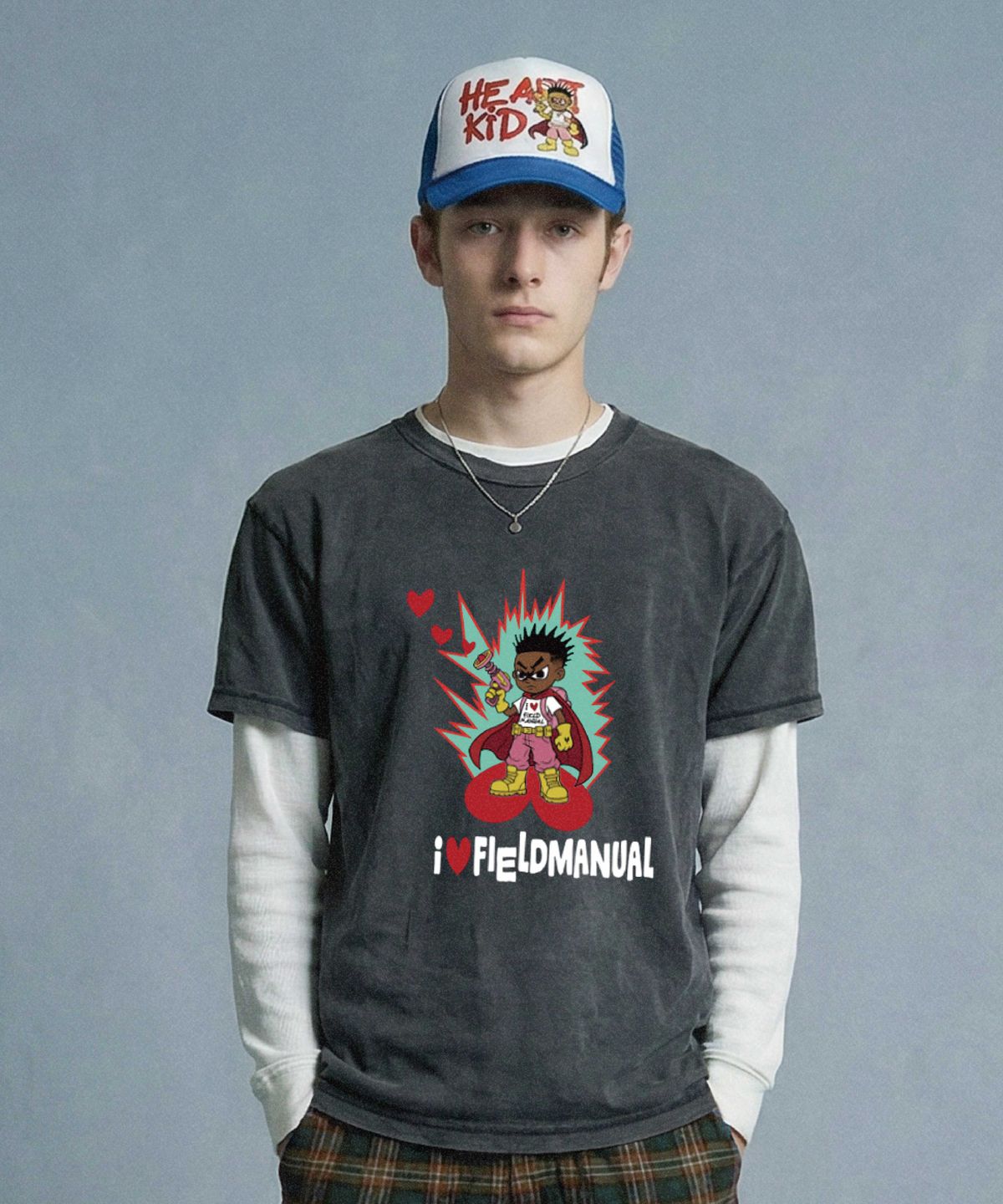 필드매뉴얼(FIELDMANUAL) 하트키드 티셔츠 차콜