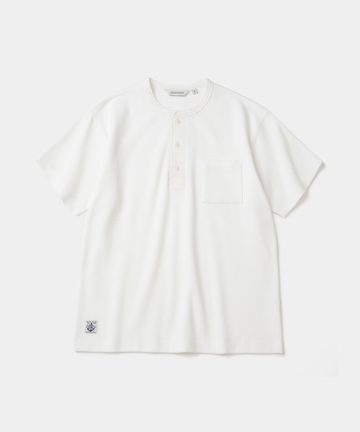 유니폼브릿지(UNIFORM BRIDGE) waffle henley neck s/s t-shirt white