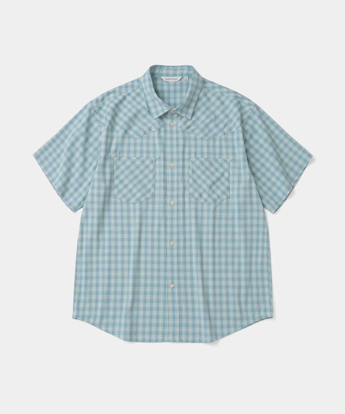 유니폼브릿지(UNIFORM BRIDGE) western check s/s shirt sky blue