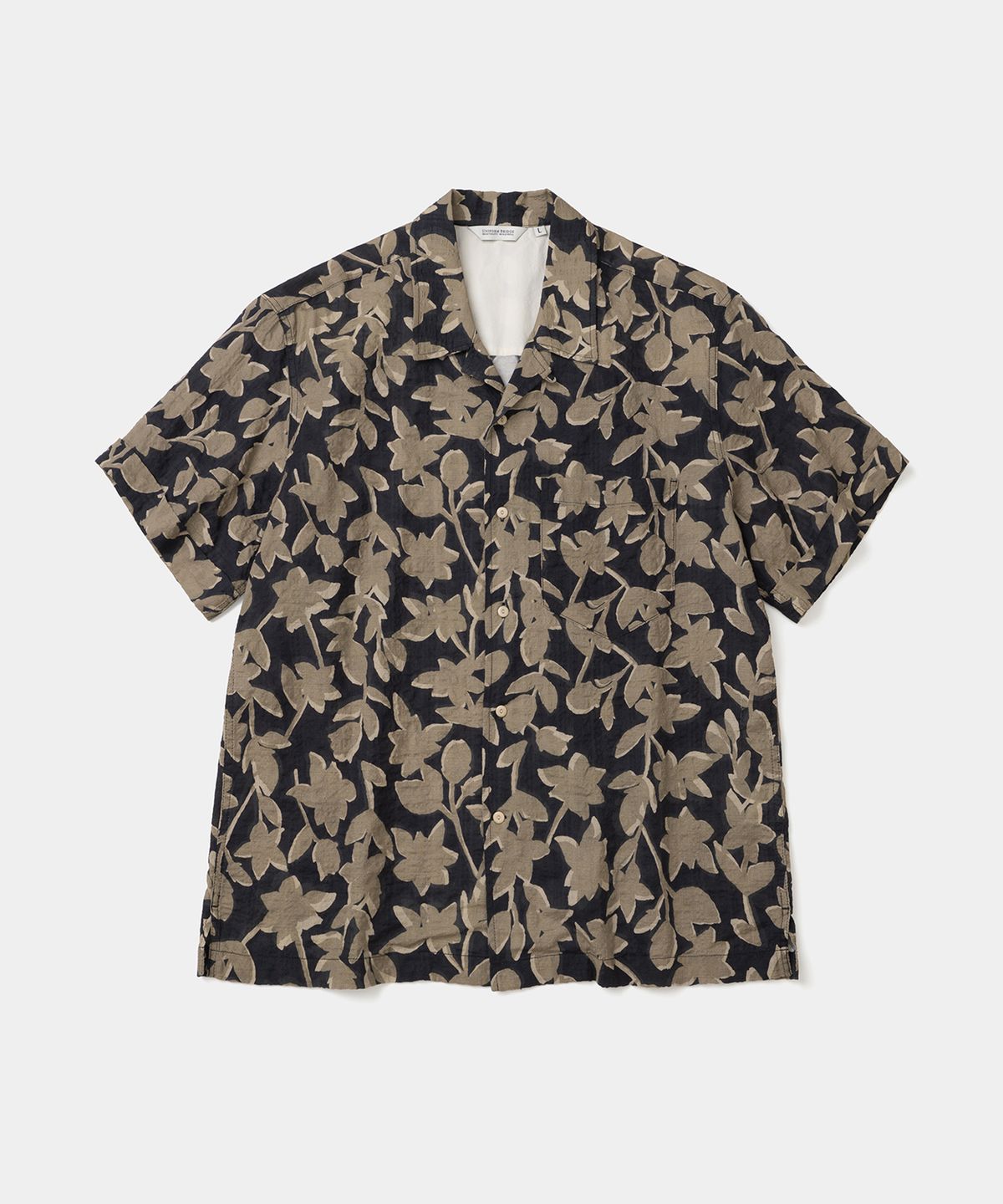 유니폼브릿지(UNIFORM BRIDGE) leaf open collar s/s shirt black brown