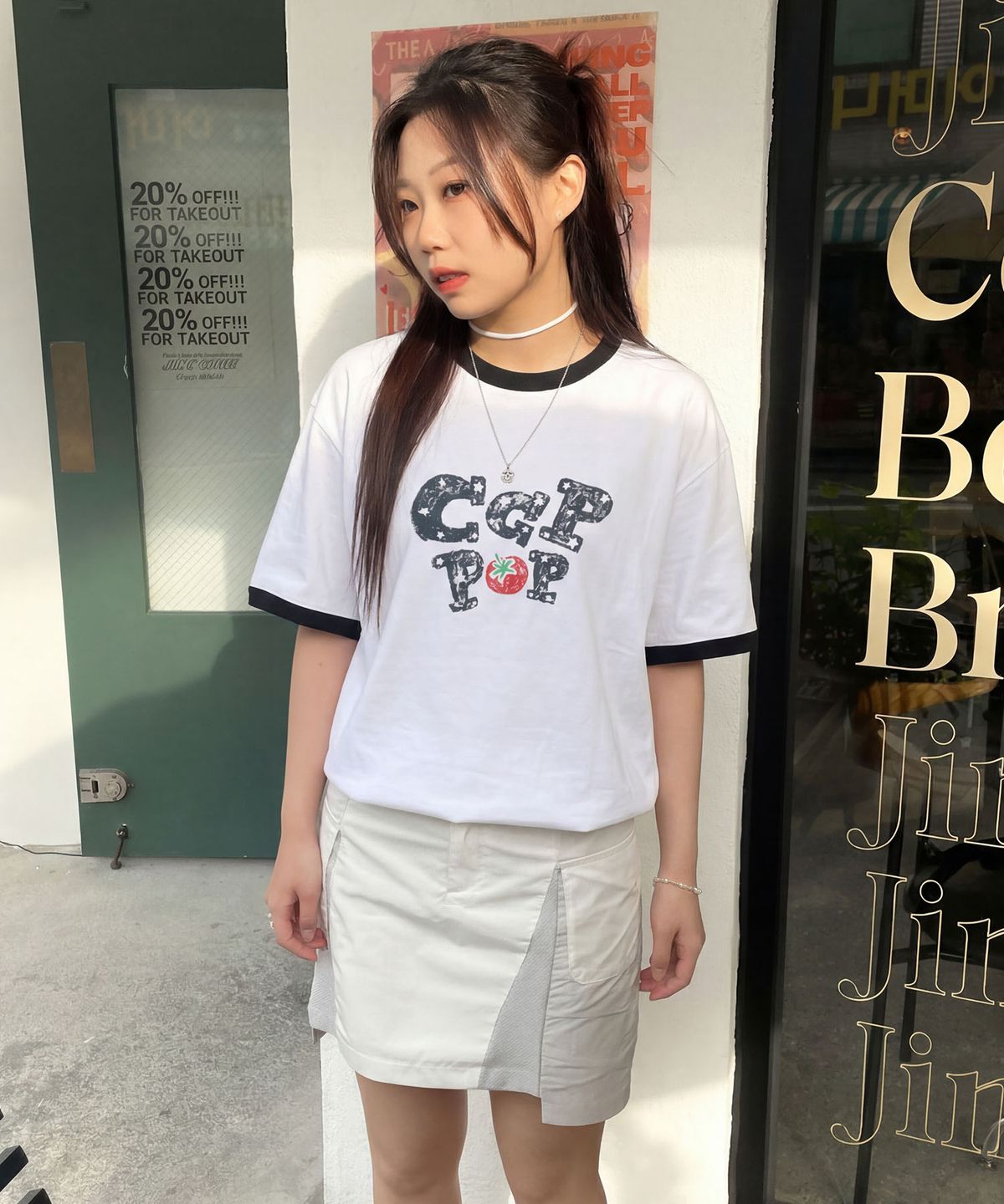 코드그라피(CGP) CGP POP 링거 반소매 티셔츠-화이트