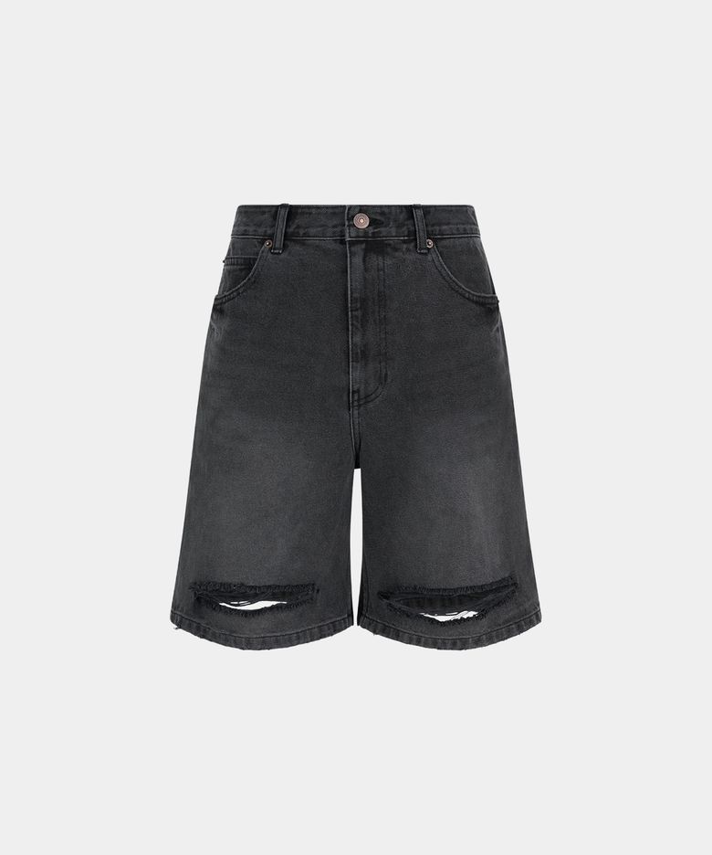 M DESTROYED WASHED DENIM SHORTS - BLACK