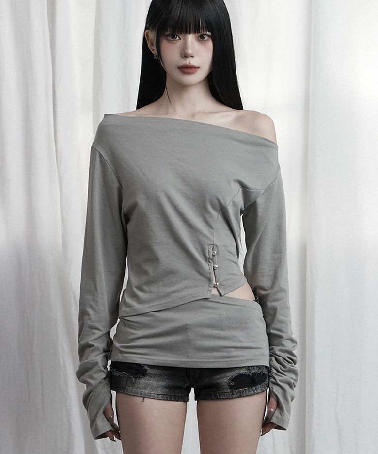 Cut-Out Open Long Sleeve (Gray)
