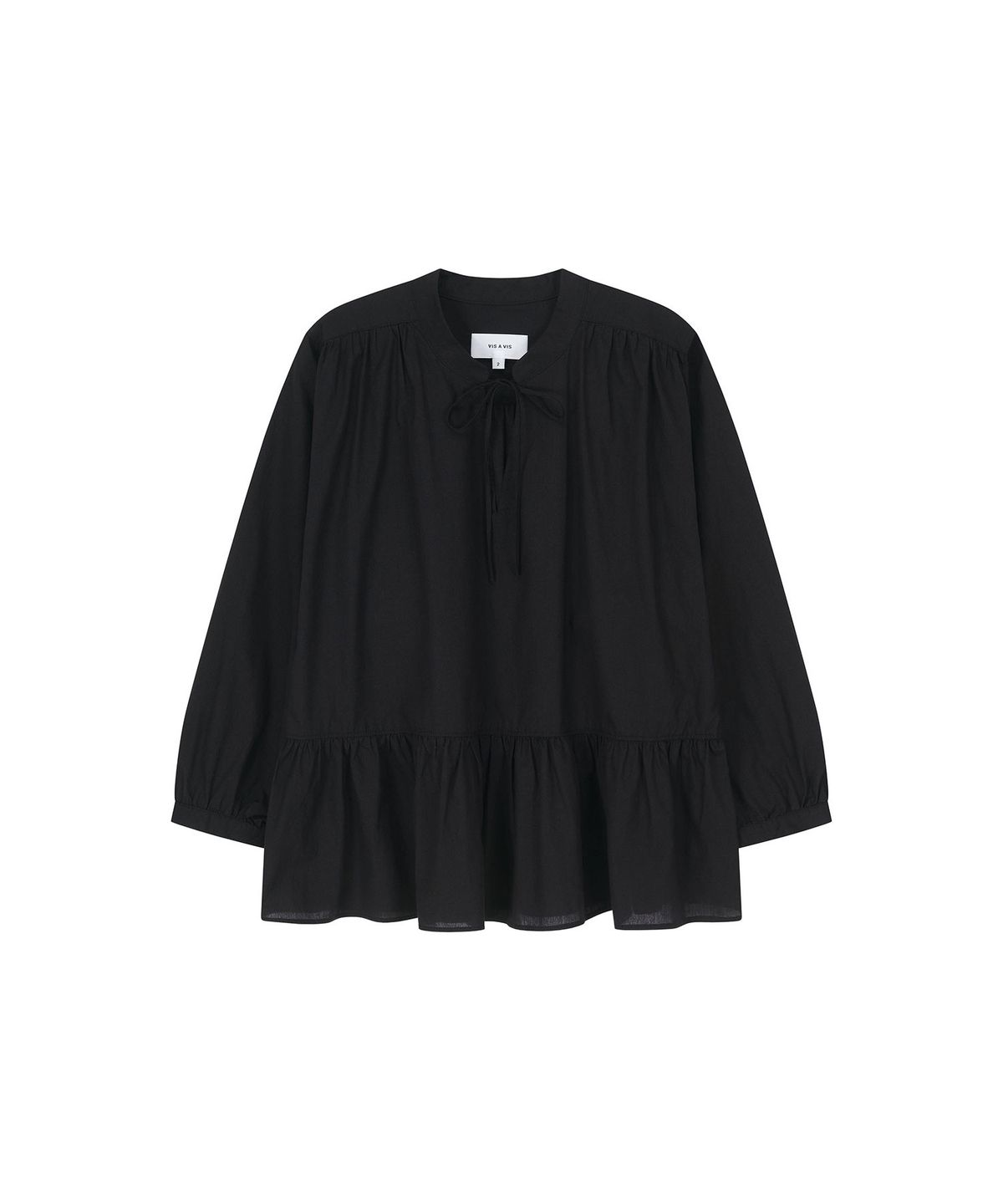 비자비(VIS A VIS) COTTON GATHERED BLOUSE (BLACK)
