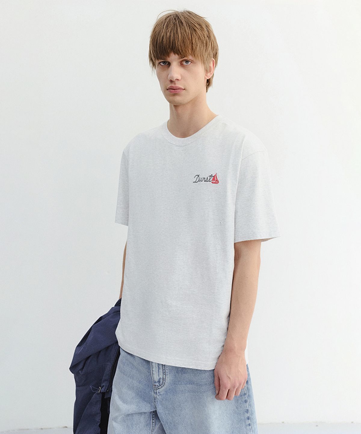 던스트 포 맨(DUNST FOR MEN) MARINE LOGO T-SHIRT_UNISEX_UDTS6B135_LIGHT MELANGE GREY