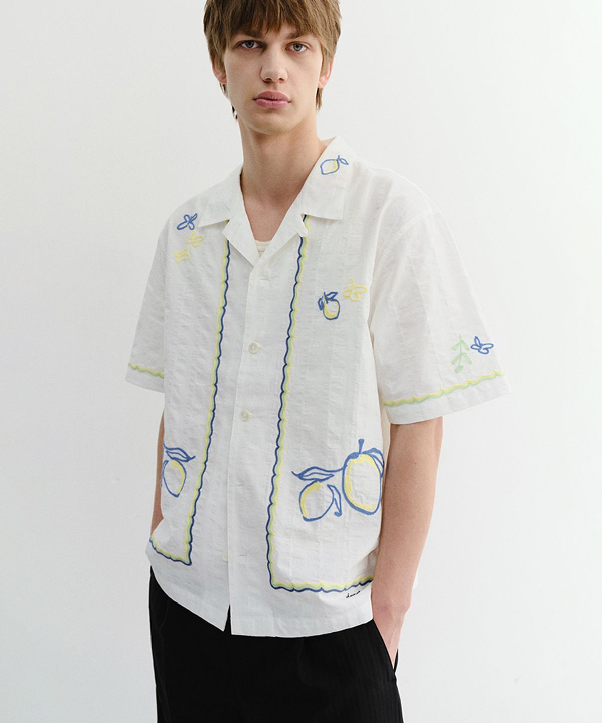 던스트 포 맨(DUNST FOR MEN) HAND-DRAWING OPEN COLLARED SHIRT_UNISEX_UDSH6B121_LEMON GARDEN